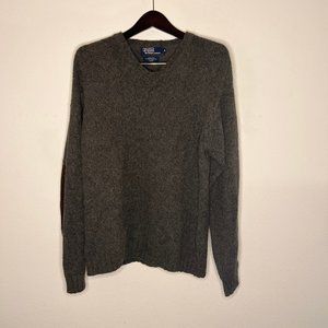 Polo Ralph Lauren Vtg Men’s Wool Alpaca V-Neck Gray Sweater Elbow Patches Sz M